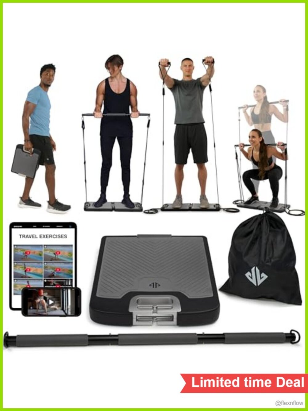Portable Home Gym Strength Training with Resistance Bands, Aluminum Base,